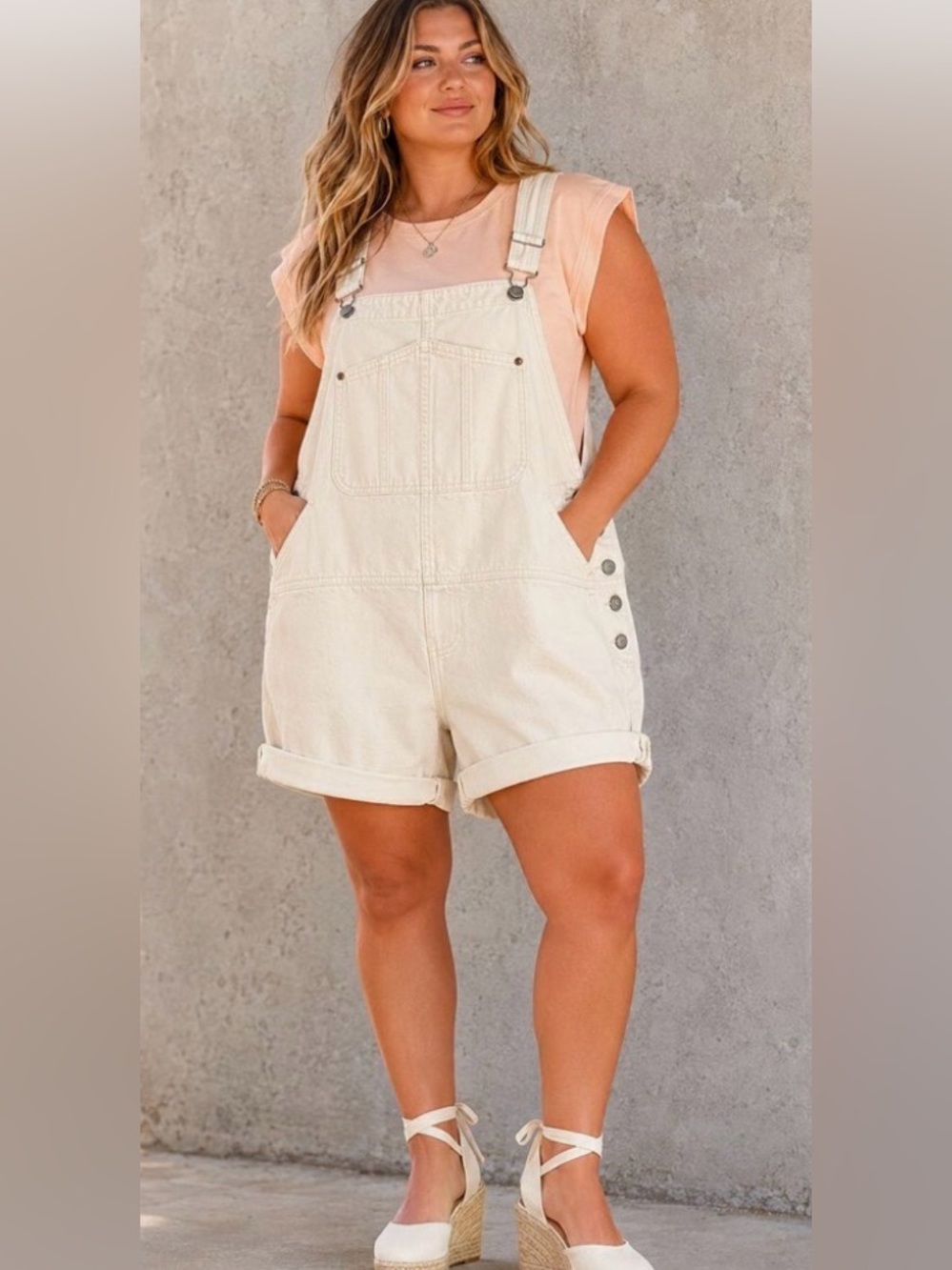 3X OLD NAVY Short Overalls with Front Bib, Ivory Denim, 100% Cotton, NWT